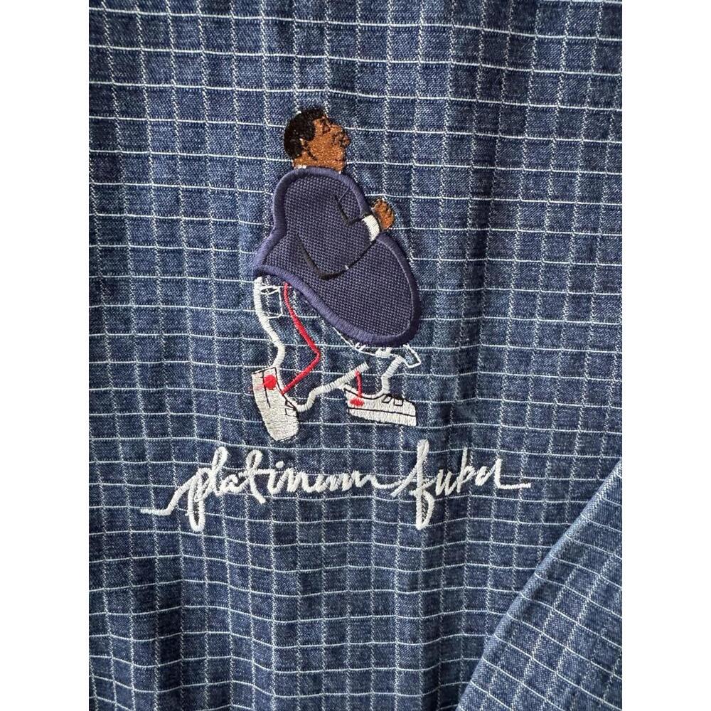 Vintage FUBU Platinum Denim Jacket 3XL Blue Grid Y2K Hip Hop Streetwear